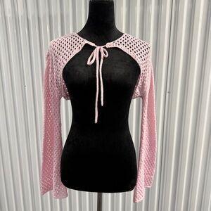 Sweet Society Women’s Pink Open Knit Bell Sleeve Shrug Size Small